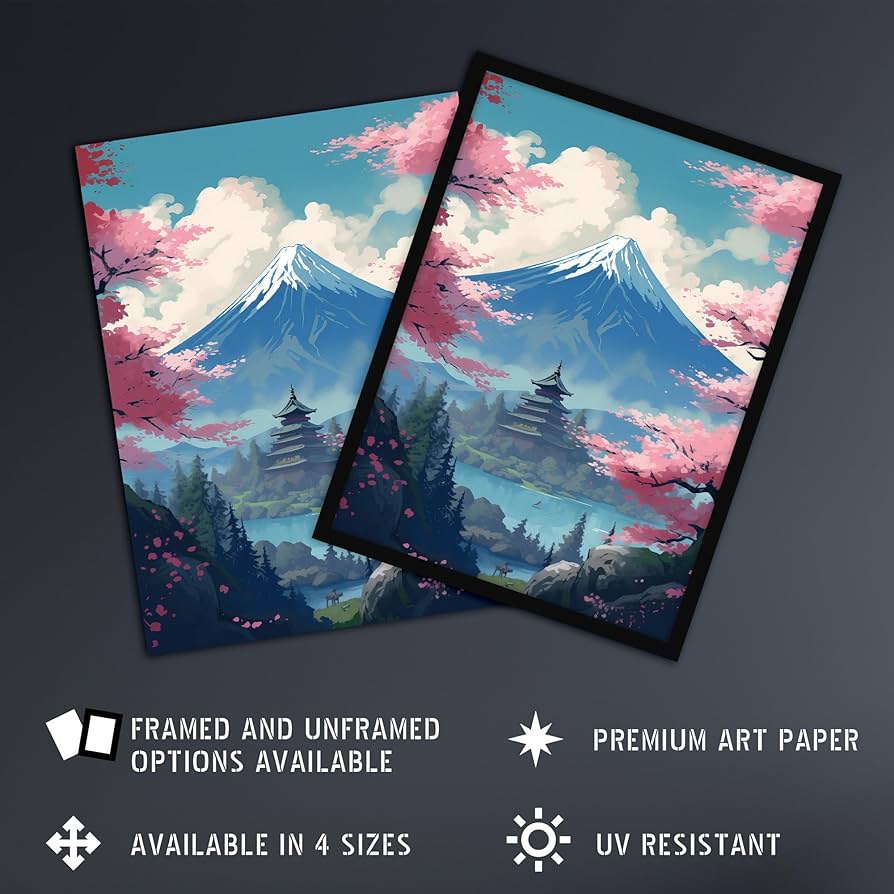 Amazon.com: Artery8 Japanese Temple on Mount Fuji Lake Painting